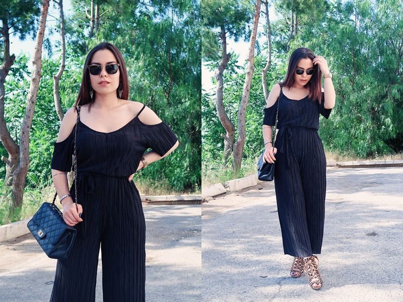 Outfit tuta nera elegante, Mina Masotina, fashion blogger Italy