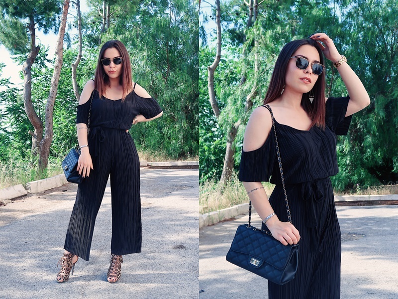 Outfit tuta nera elegante plissé, Mina Masotina, fashion blogger Puglia