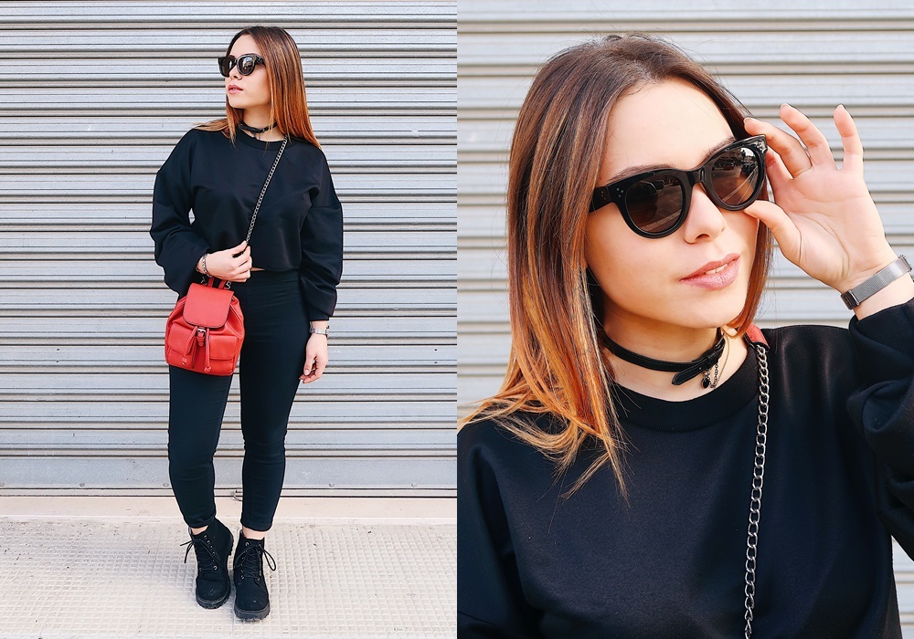 Outfit total black, fashion blogger Italia